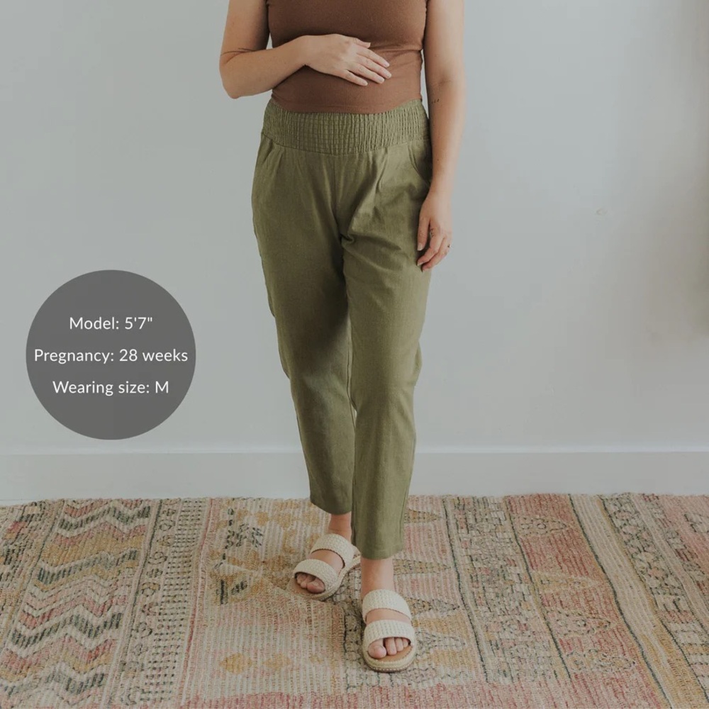 Olive Green Smocked Linen Men Pants